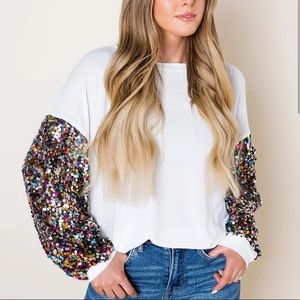 Vine & Love Sequin Sleeve Top NWOT